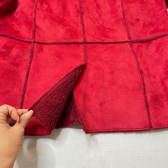 STYLE & Co. Red Faux Sherpa Paneled Zip Up Collared Jacket Size Large - Picture 9 of 10